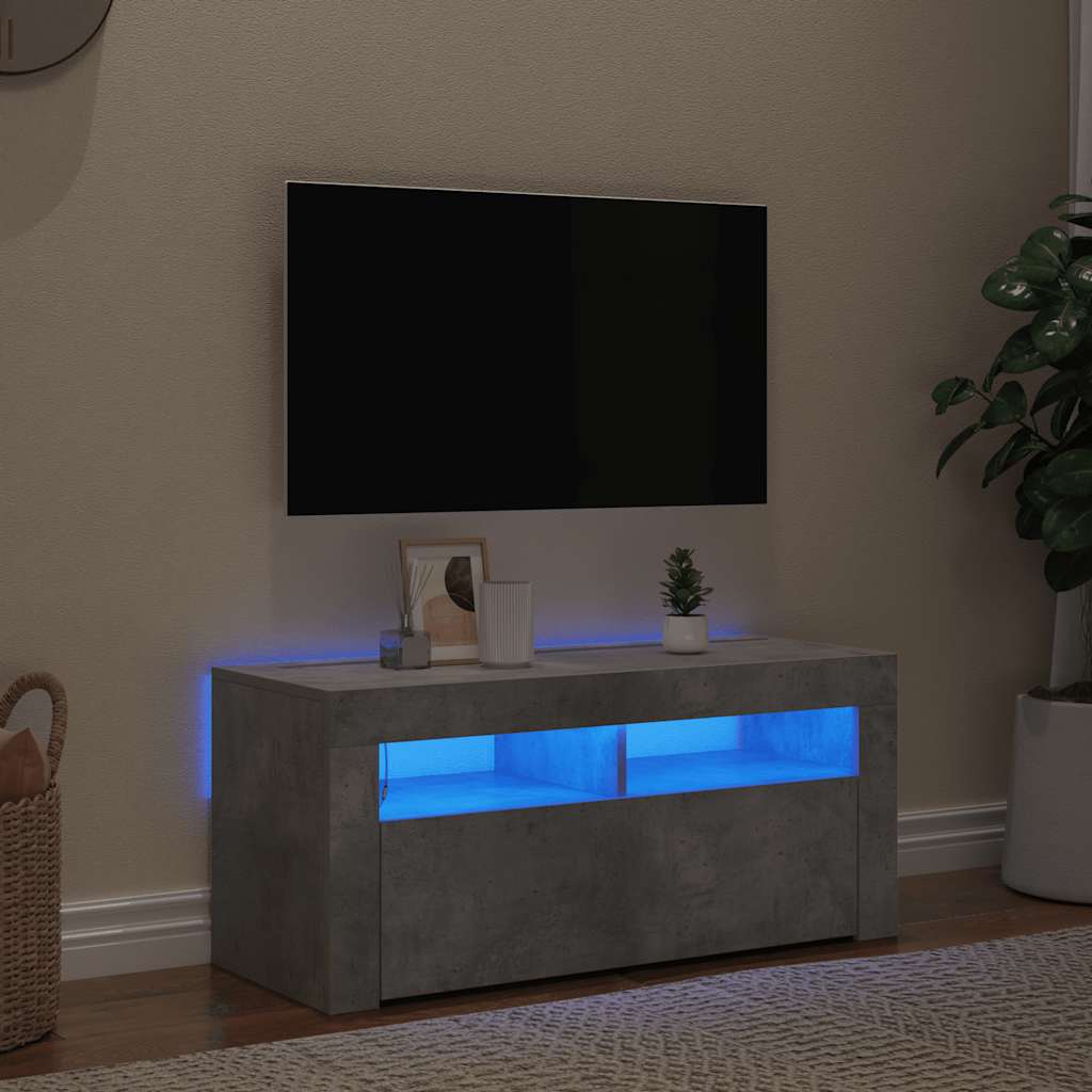 Mobile Porta TV con Luci LED Grigio Cemento 90x35x40 cm