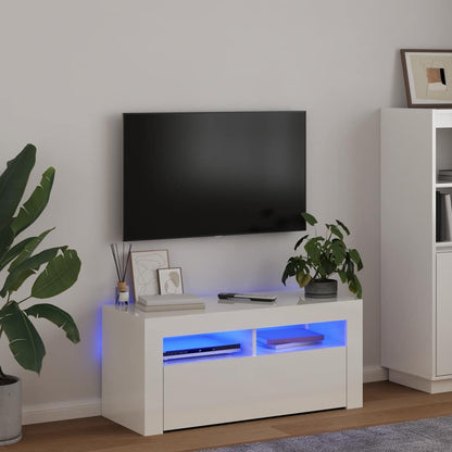 Mobile Porta TV con Luci LED Bianco Lucido 90x35x40 cm