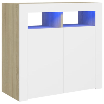 Credenza con Luci LED Bianco e Rovere Sonoma 80x35x75 cm