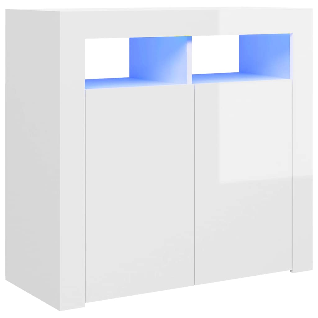Credenza con Luci a LED Bianco Lucido 80x35x75 cm