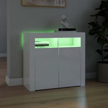 Credenza con Luci a LED Bianco Lucido 80x35x75 cm