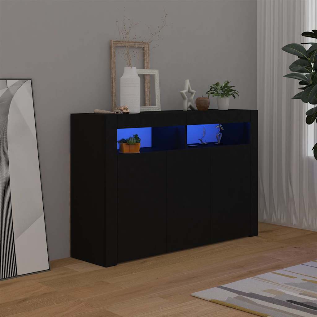 Credenza con Luci LED Nera 115,5x30x75 cm