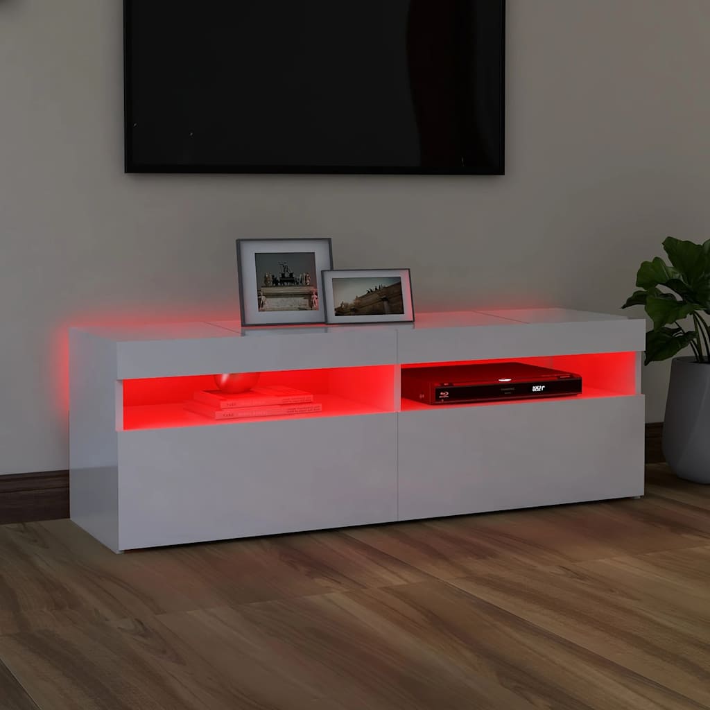 Mobile Porta TV con Luci LED Bianco Lucido 120x35x40 cm