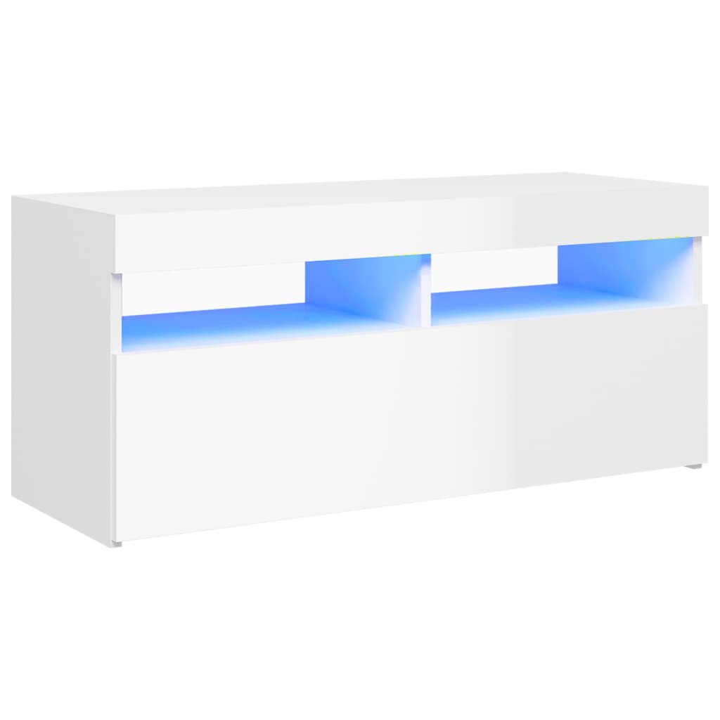 Mobile Porta TV con Luci LED Bianco Lucido 90x35x40 cm