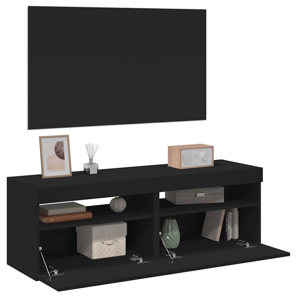 Mobili Porta TV con Luci LED 2 pz Neri 60x35x40 cm