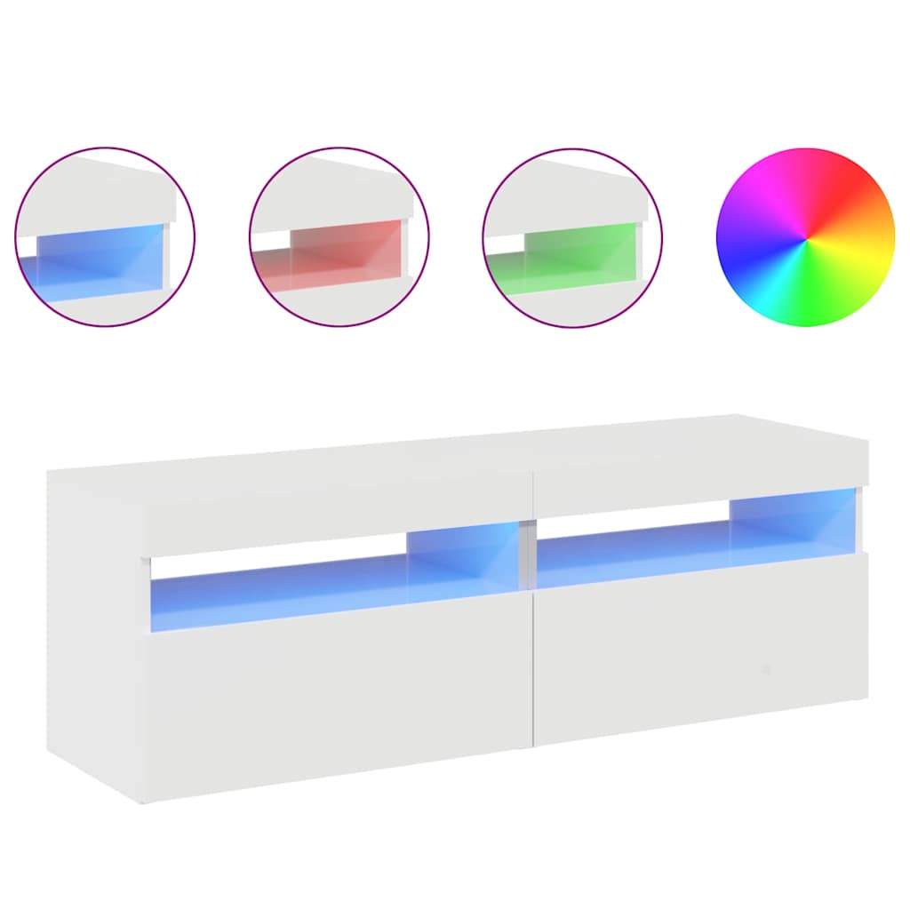 Mobili Porta TV con Luci LED 2 pz Bianco Lucido 60x35x40 cm