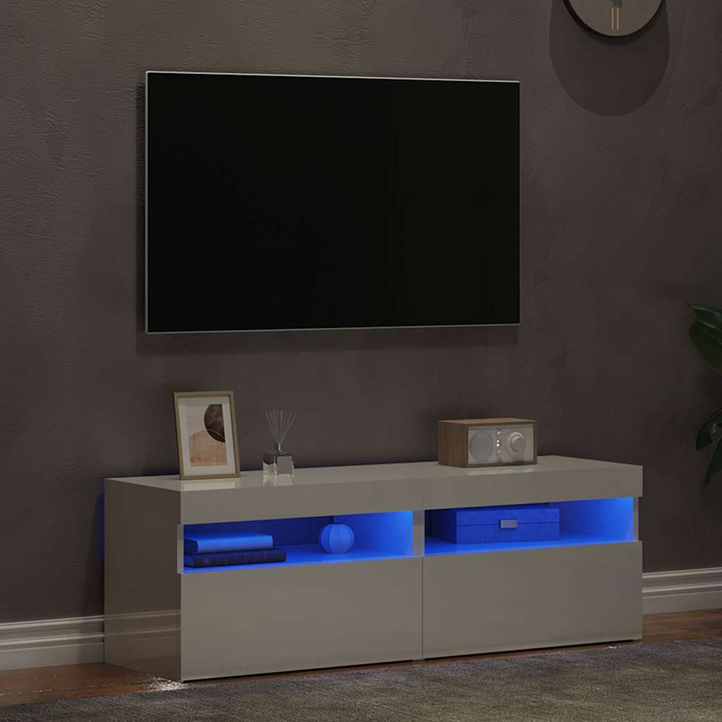 Mobili Porta TV con Luci LED 2 pz Bianco Lucido 60x35x40 cm