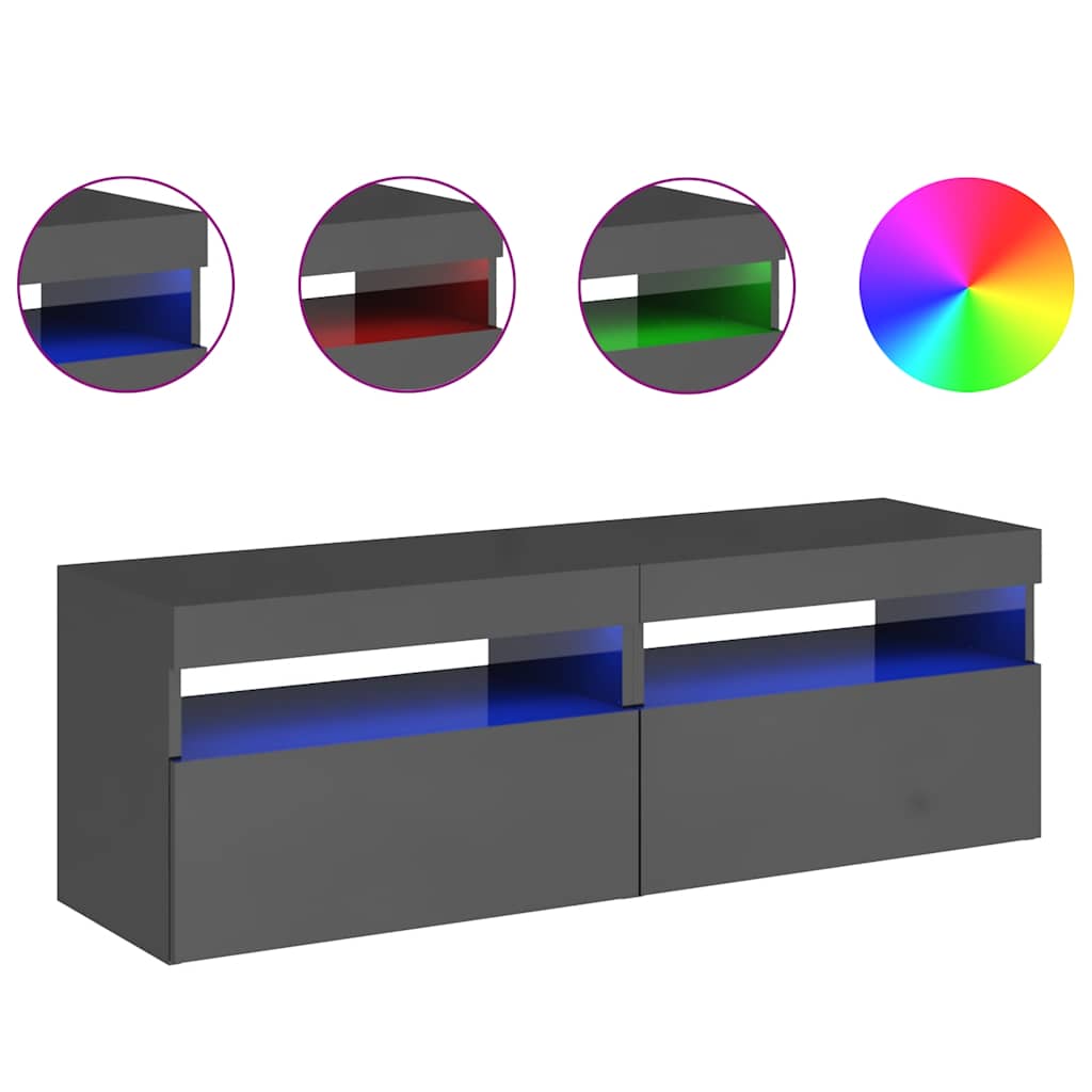 Mobili Porta TV con Luci LED 2 pz Grigio Lucido 60x35x40 cm