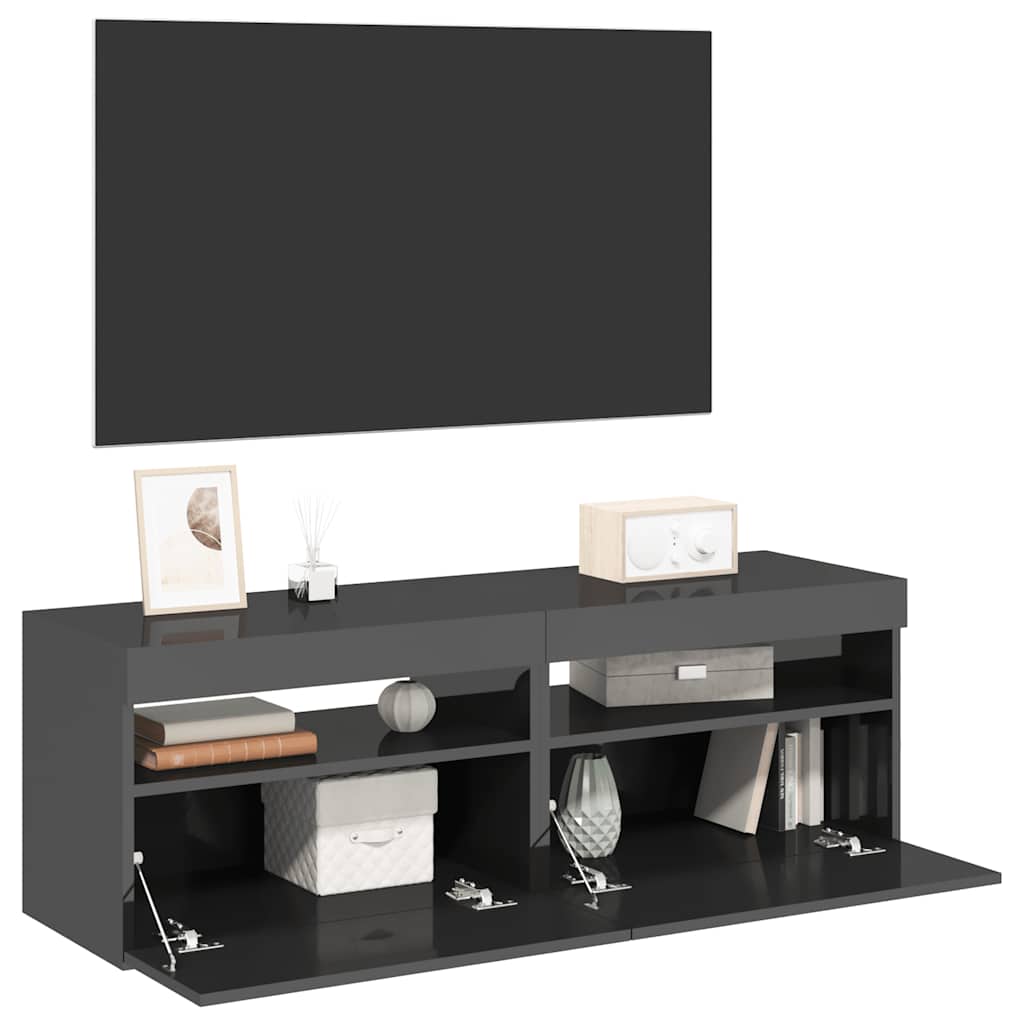 Mobili Porta TV con Luci LED 2 pz Grigio Lucido 60x35x40 cm