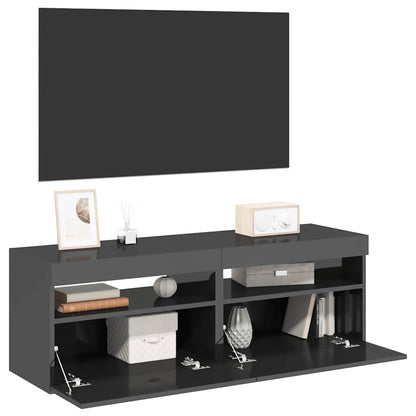 Mobili Porta TV con Luci LED 2 pz Grigio Lucido 60x35x40 cm