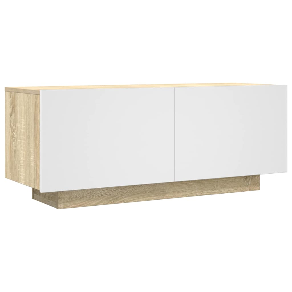 Mobile TV Bianco e Rovere Sonoma 100x35x40 cm Legno Multistrato