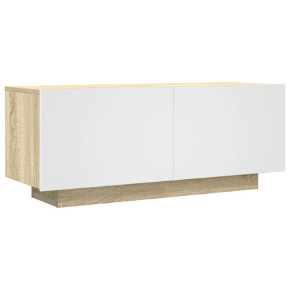 Mobile TV Bianco e Rovere Sonoma 100x35x40 cm Legno Multistrato