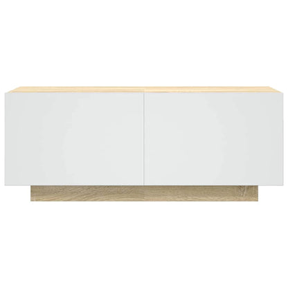 Mobile TV Bianco e Rovere Sonoma 100x35x40 cm Legno Multistrato