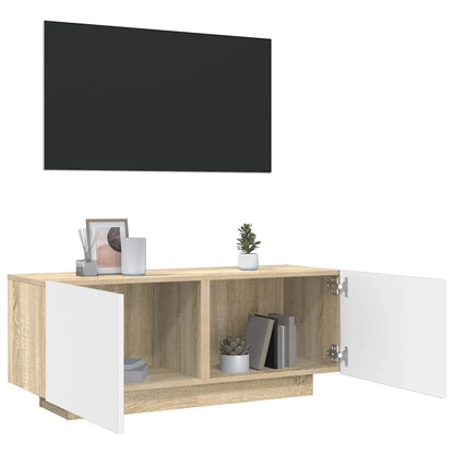 Mobile TV Bianco e Rovere Sonoma 100x35x40 cm Legno Multistrato