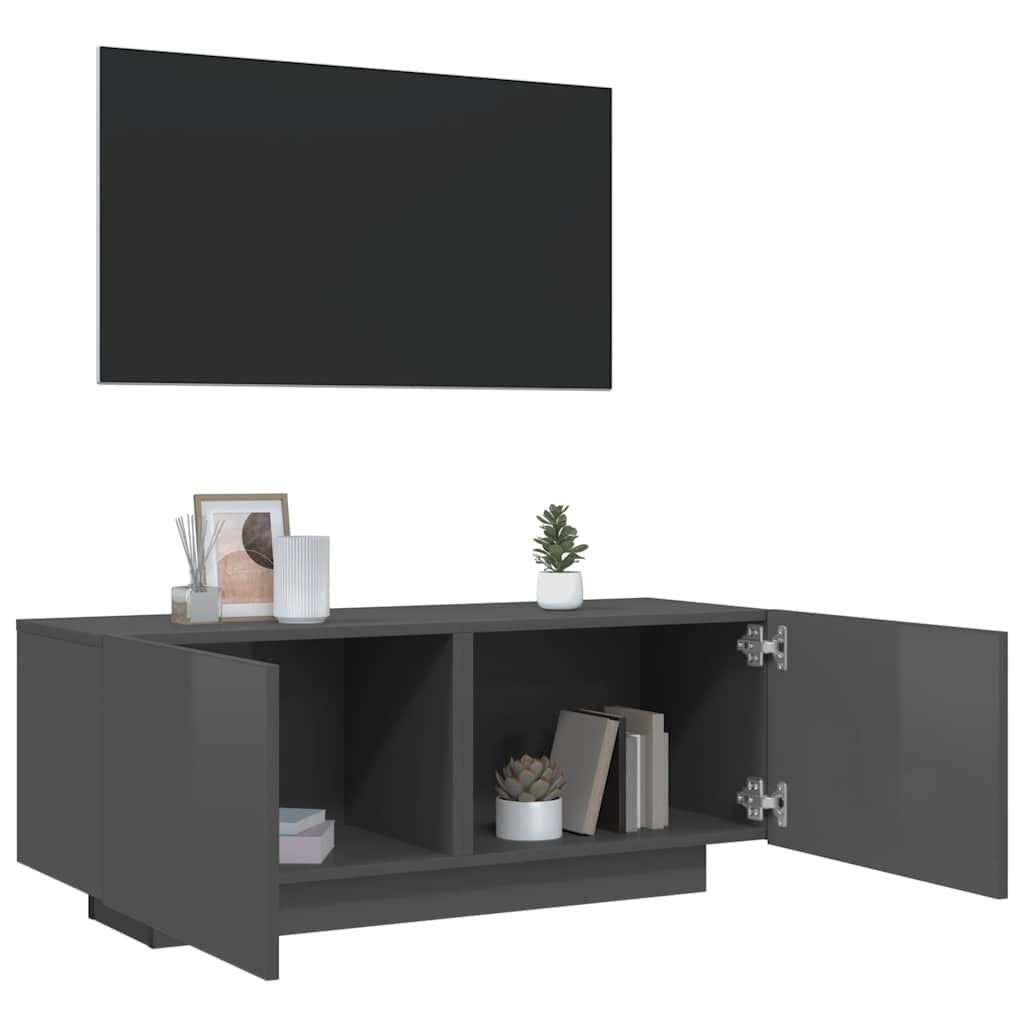 Mobile Porta TV Grigio Lucido 100x35x40 cm in Legno Multistrato