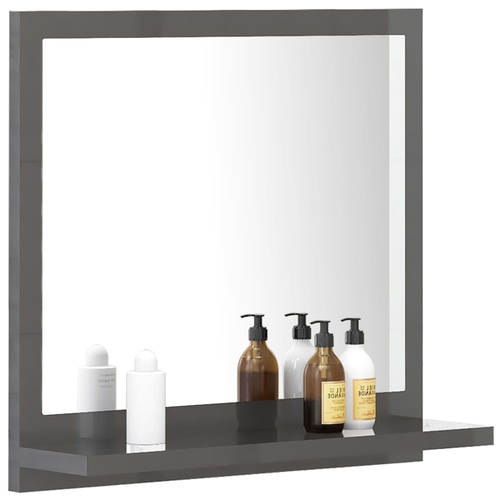 Specchio da Bagno Grigio Lucido 40x10,5x37 cm Legno Multistrato