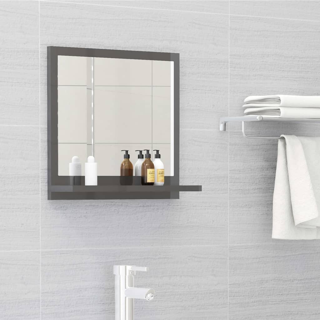Specchio da Bagno Grigio Lucido 40x10,5x37 cm Legno Multistrato