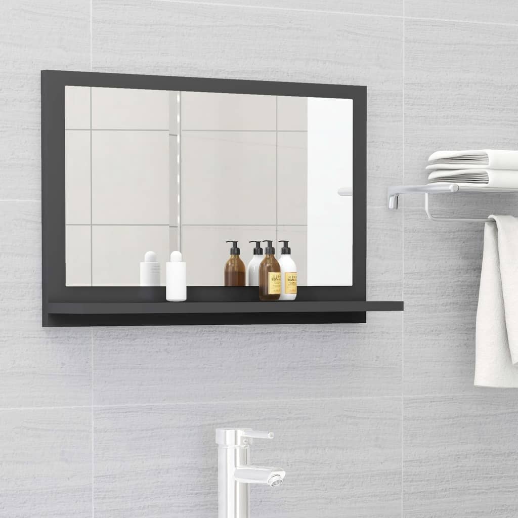 Specchio da Bagno Grigio 60x10,5x37 cm in Legno Multistrato