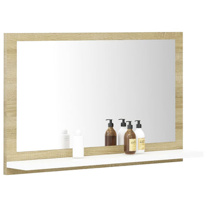 Specchio Bagno Bianco e Rovere Sonoma 60x10,5x37 cm Multistrato