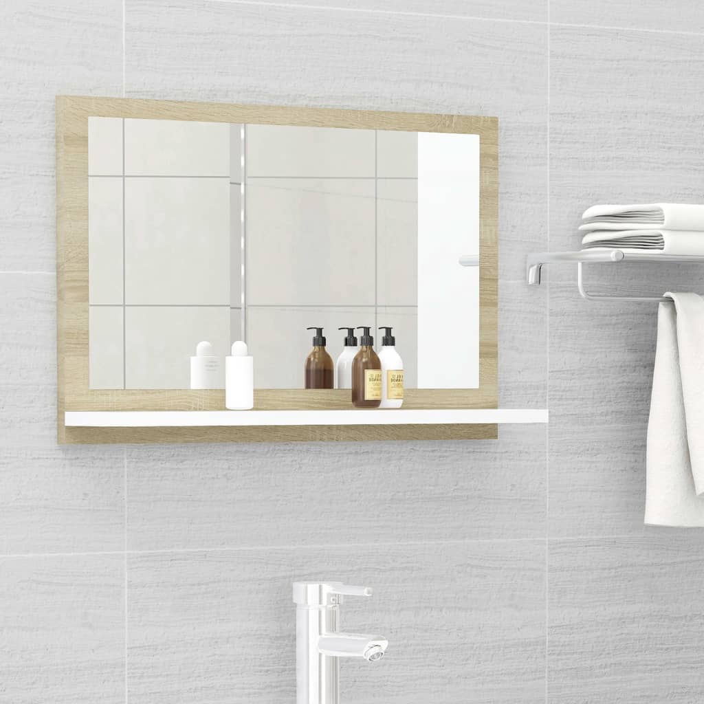 Specchio Bagno Bianco e Rovere Sonoma 60x10,5x37 cm Multistrato