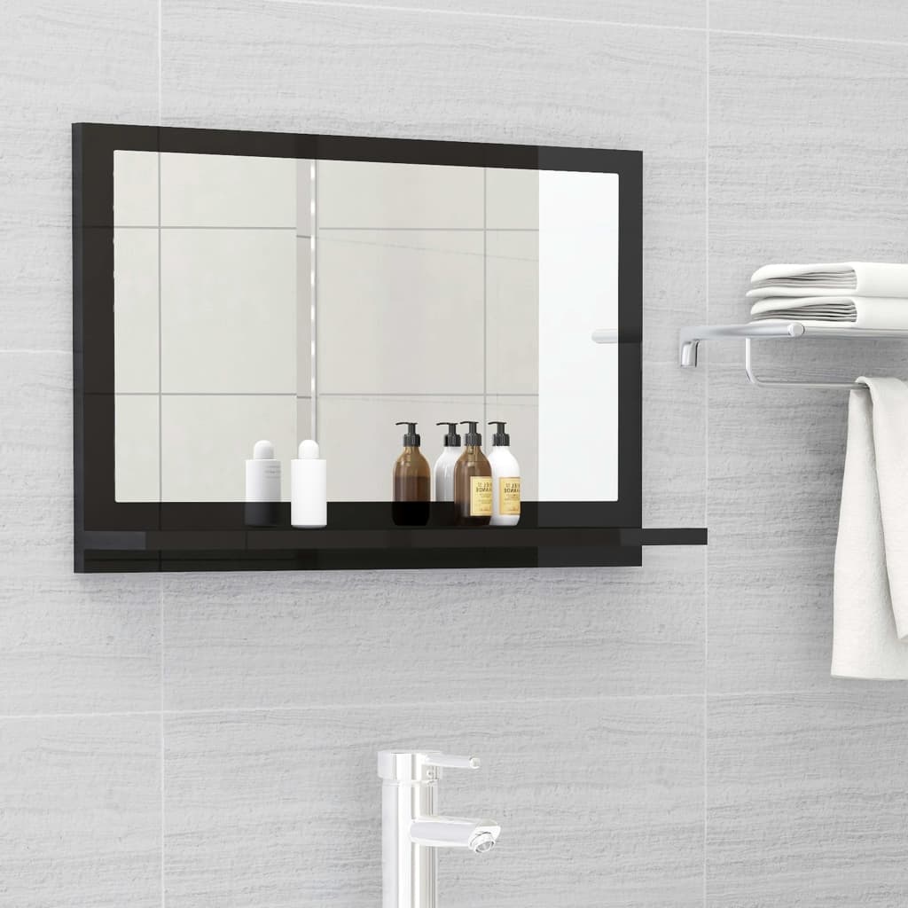 Specchio da Bagno Nero Lucido 60x10,5x37 cm Legno Multistrato