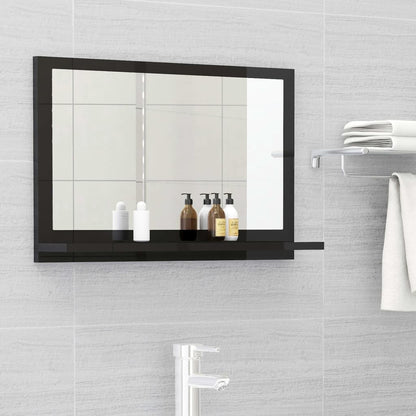 Specchio da Bagno Nero Lucido 60x10,5x37 cm Legno Multistrato