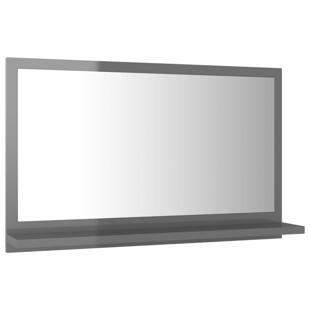 Specchio da Bagno Grigio Lucido 60x10,5x37 cm Legno Multistrato