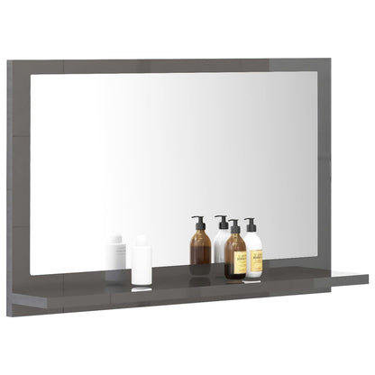 Specchio da Bagno Grigio Lucido 60x10,5x37 cm Legno Multistrato