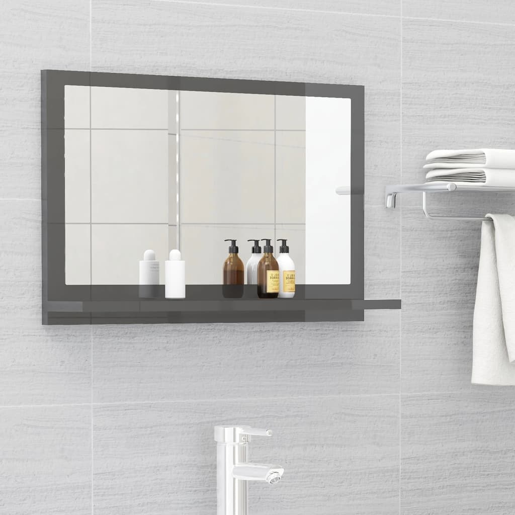 Specchio da Bagno Grigio Lucido 60x10,5x37 cm Legno Multistrato