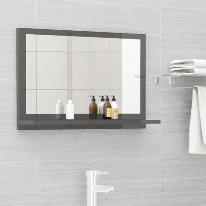 Specchio da Bagno Grigio Lucido 60x10,5x37 cm Legno Multistrato