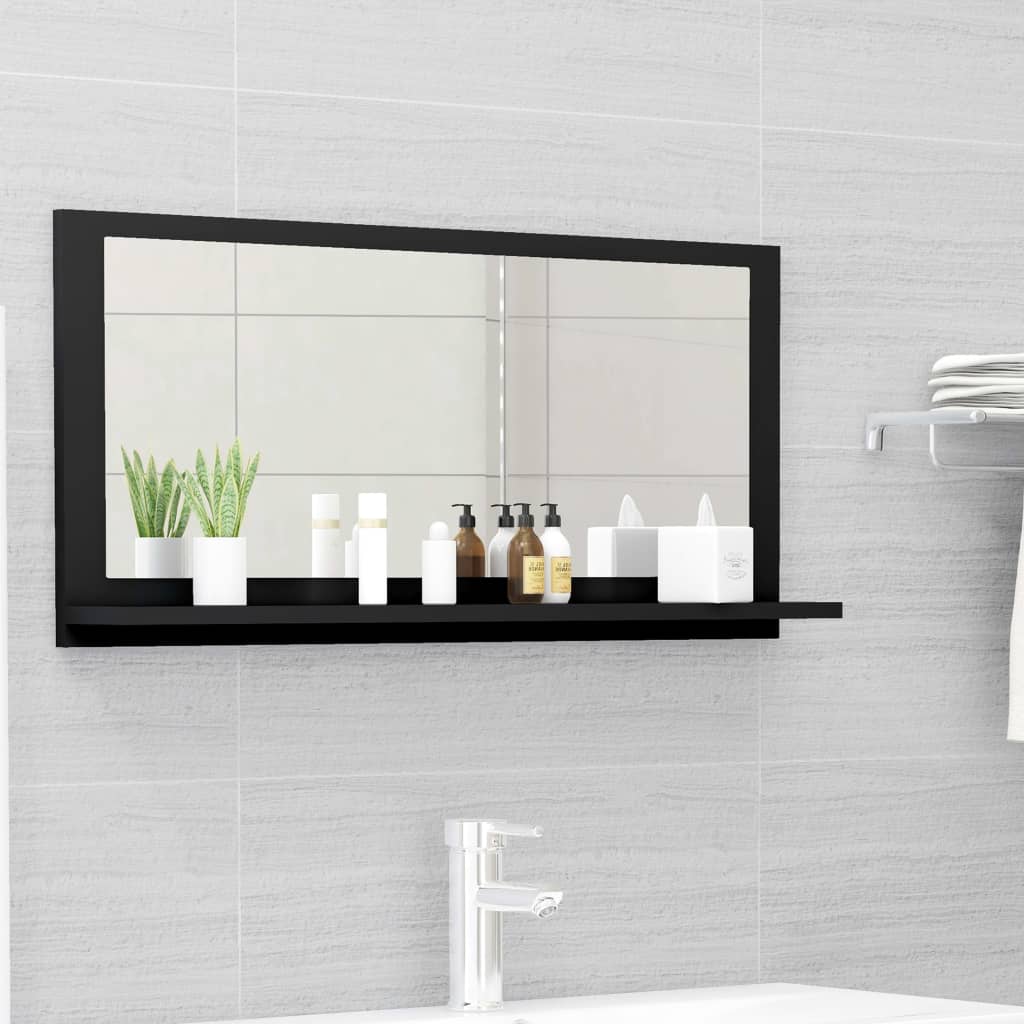 Specchio da Bagno Nero 80x10,5x37 cm in Legno Multistrato
