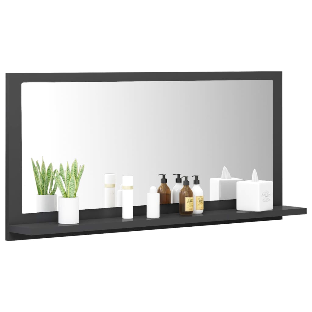 Specchio da Bagno Grigio 80x10,5x37 cm in Legno Multistrato