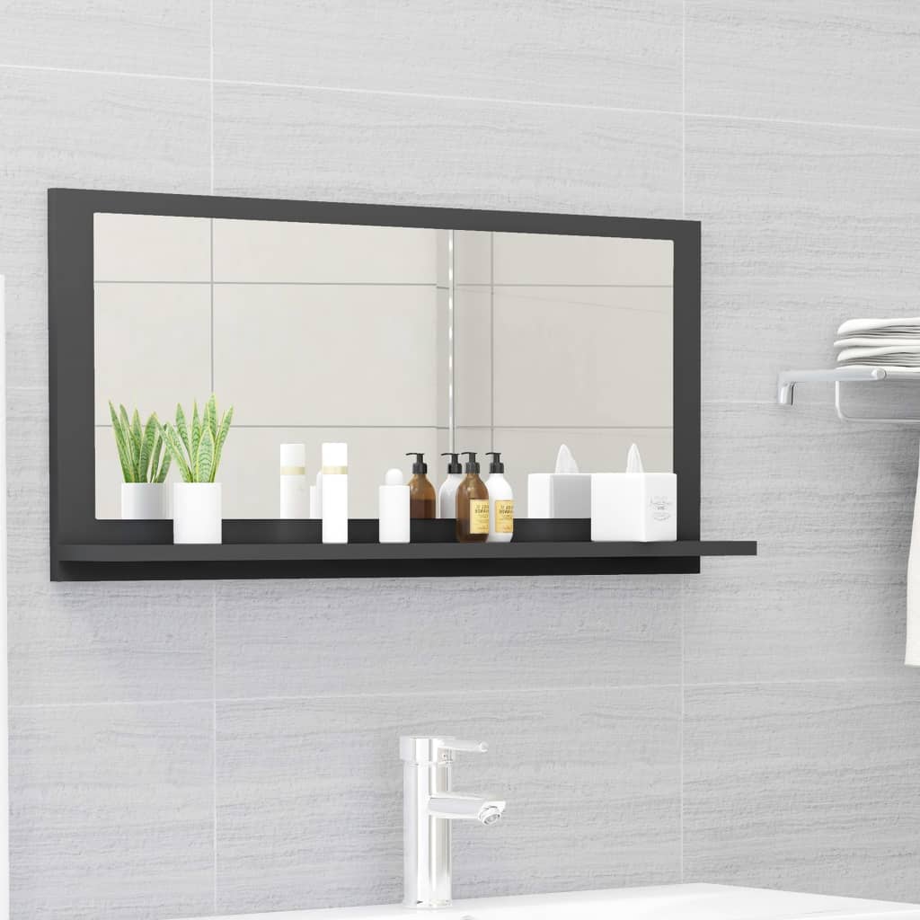 Specchio da Bagno Grigio 80x10,5x37 cm in Legno Multistrato