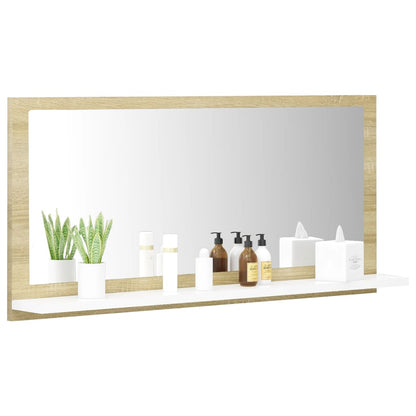 Specchio Bagno Bianco e Rovere Sonoma 80x10,5x37 cm Multistrato