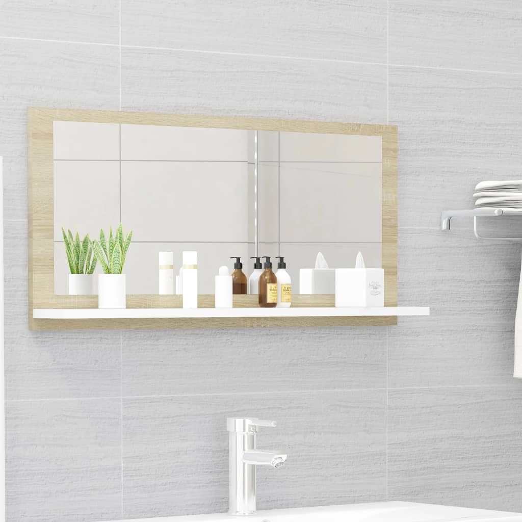 Specchio Bagno Bianco e Rovere Sonoma 80x10,5x37 cm Multistrato
