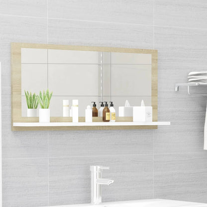 Specchio Bagno Bianco e Rovere Sonoma 80x10,5x37 cm Multistrato