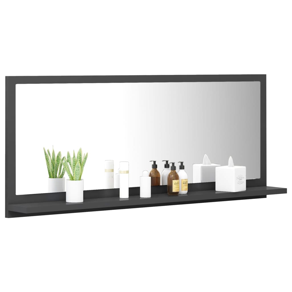 Specchio da Bagno Grigio 90x10,5x37 cm in Legno Multistrato