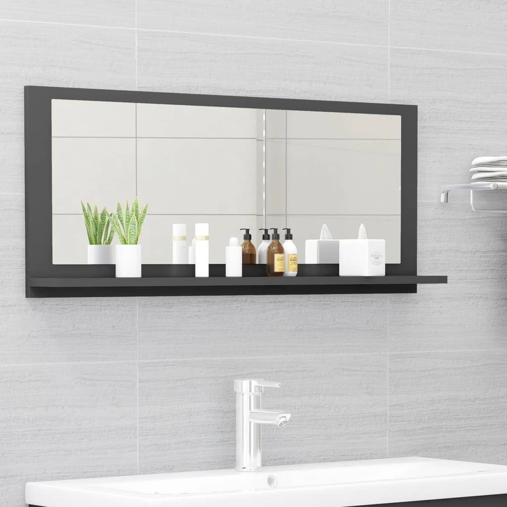 Specchio da Bagno Grigio 90x10,5x37 cm in Legno Multistrato