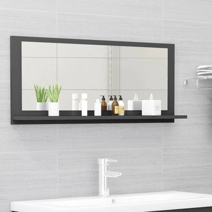 Specchio da Bagno Grigio 90x10,5x37 cm in Legno Multistrato