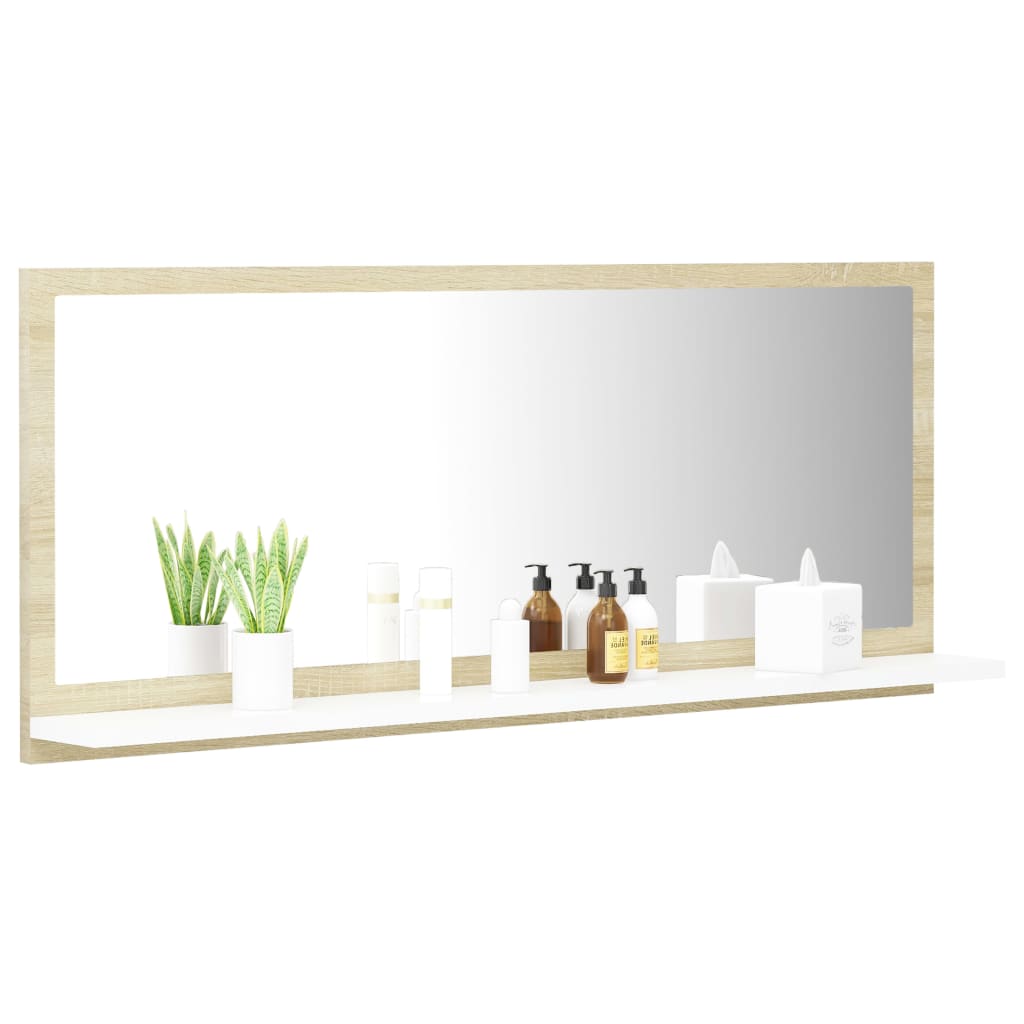 Specchio Bagno Bianco e Rovere Sonoma 90x10,5x37 cm Multistrato