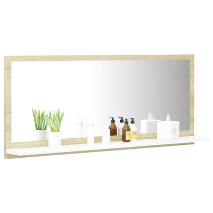 Specchio Bagno Bianco e Rovere Sonoma 90x10,5x37 cm Multistrato