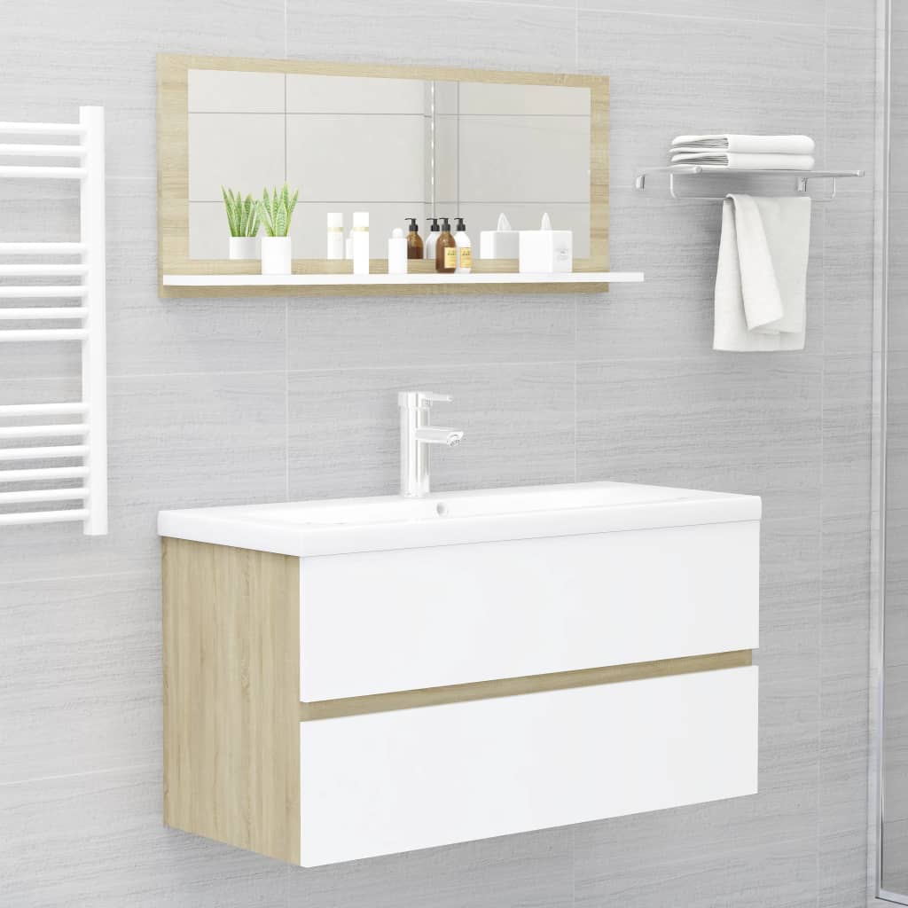 Specchio Bagno Bianco e Rovere Sonoma 90x10,5x37 cm Multistrato