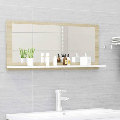 Specchio Bagno Bianco e Rovere Sonoma 90x10,5x37 cm Multistrato