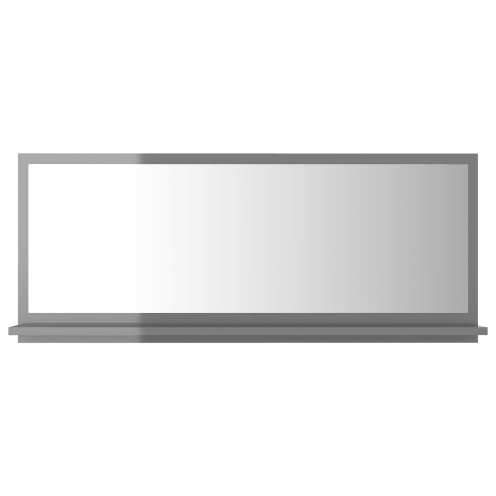 Specchio da Bagno Grigio Lucido 90x10,5x37 cm Legno Multistrato