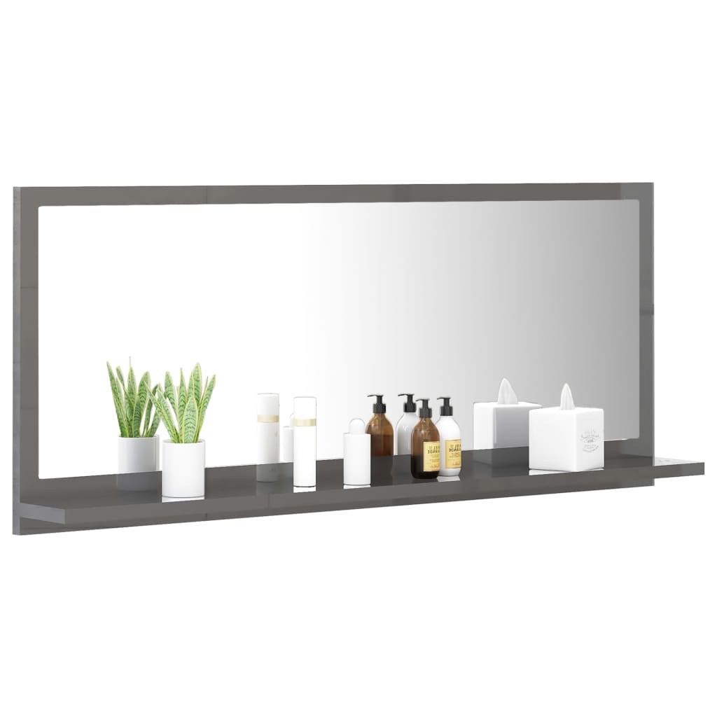 Specchio da Bagno Grigio Lucido 90x10,5x37 cm Legno Multistrato