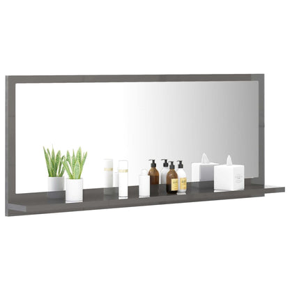 Specchio da Bagno Grigio Lucido 90x10,5x37 cm Legno Multistrato