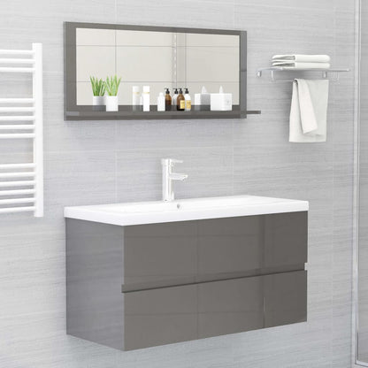 Specchio da Bagno Grigio Lucido 90x10,5x37 cm Legno Multistrato