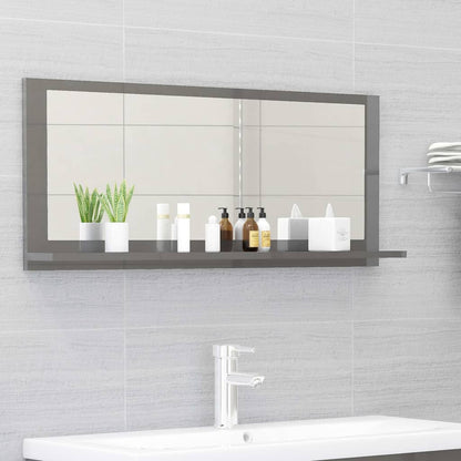 Specchio da Bagno Grigio Lucido 90x10,5x37 cm Legno Multistrato
