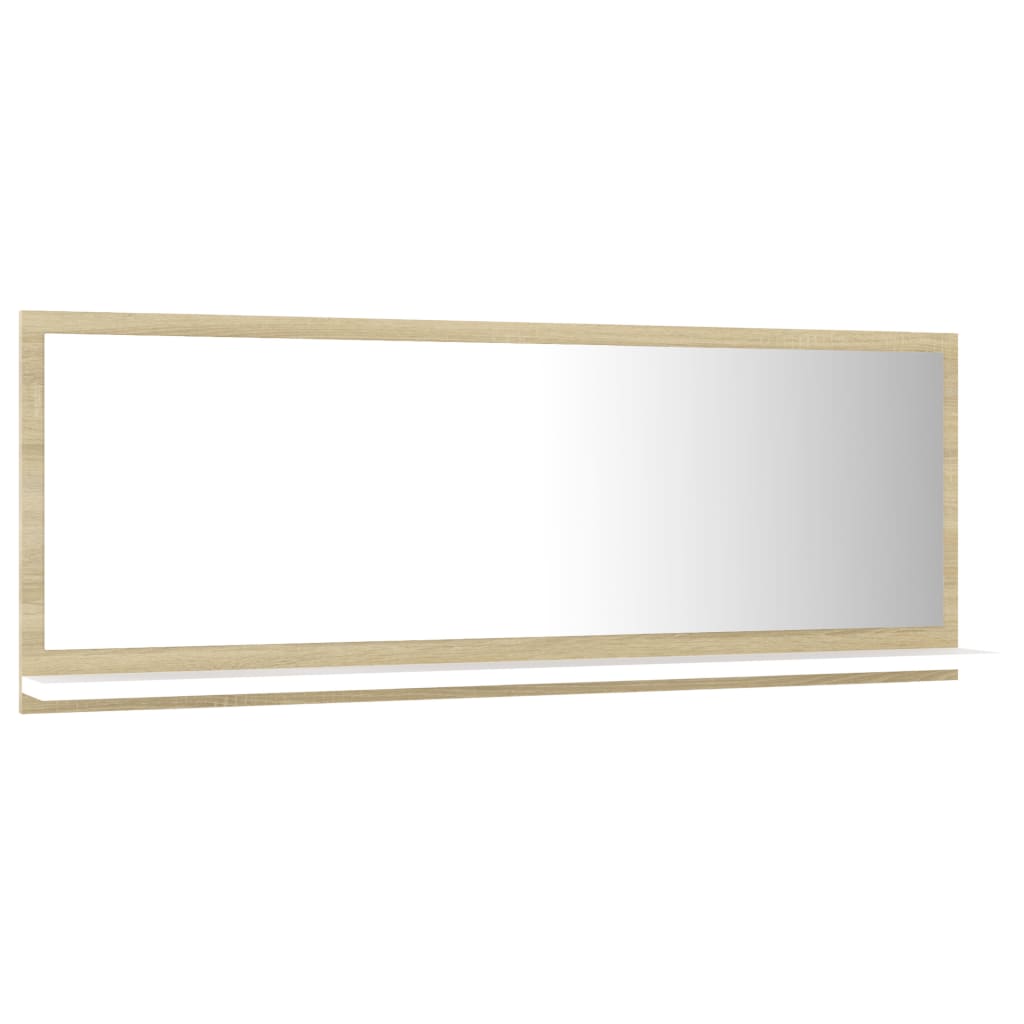 Specchio Bagno Bianco e Rovere Sonoma 100x10,5x37cm Multistrato