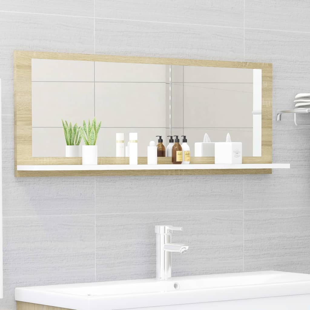 Specchio Bagno Bianco e Rovere Sonoma 100x10,5x37cm Multistrato